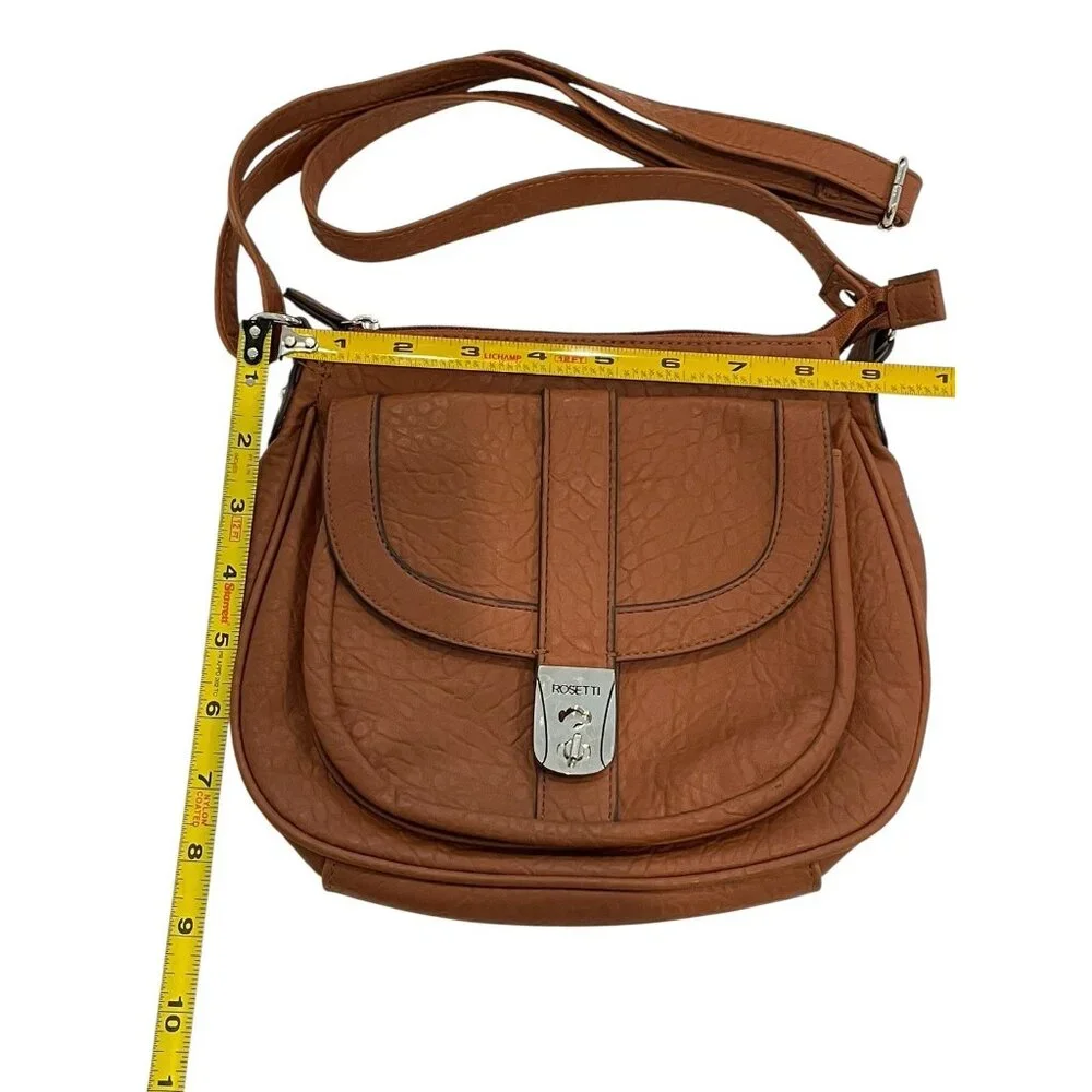 Rosetti Crossbody Shoulder Handbag Faux Leather Cognac Brown Purse - Picture 9 of 13